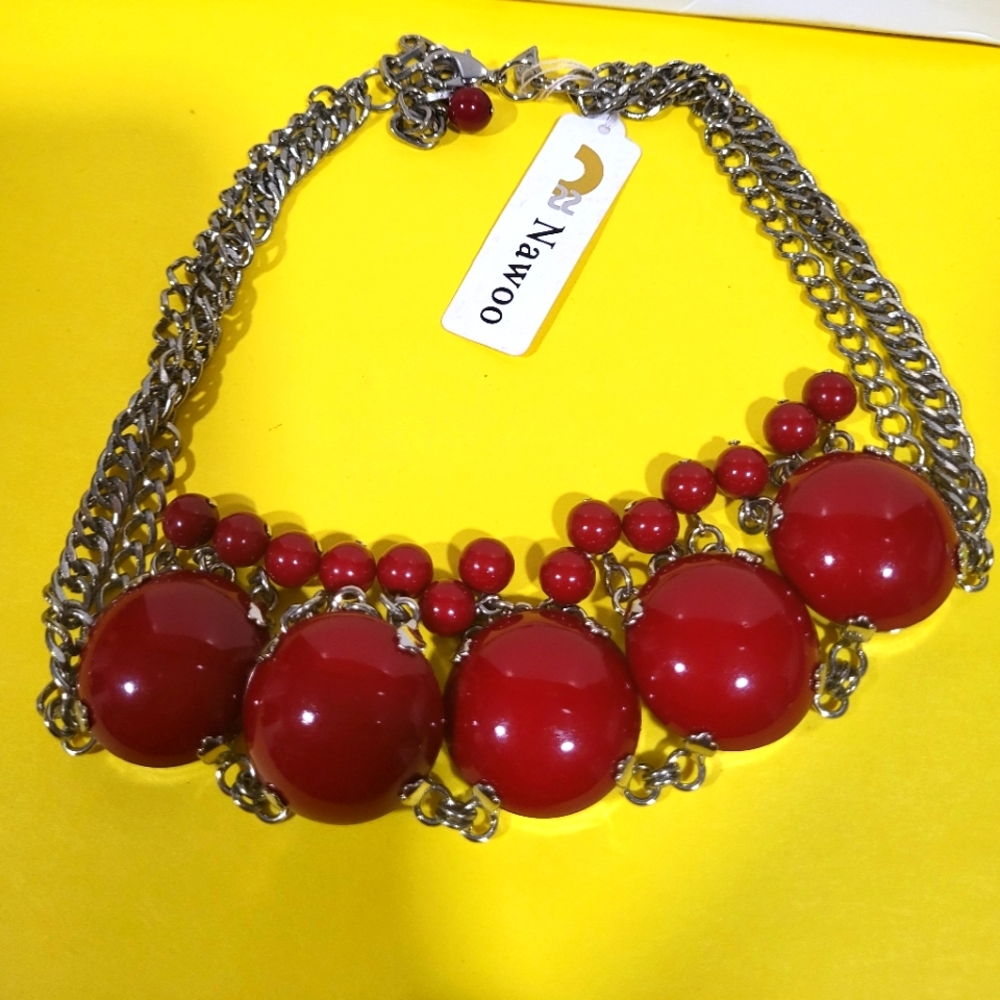 Red and Silver Statement Necklace